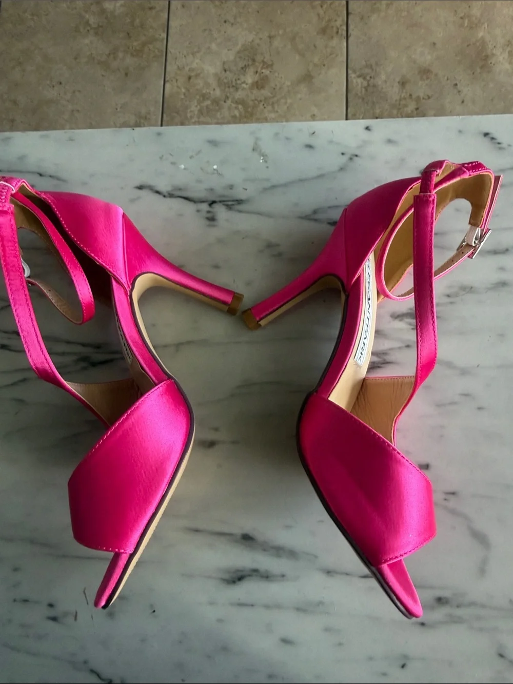 Satin Strappy High Heel Sandals in Hot Pink